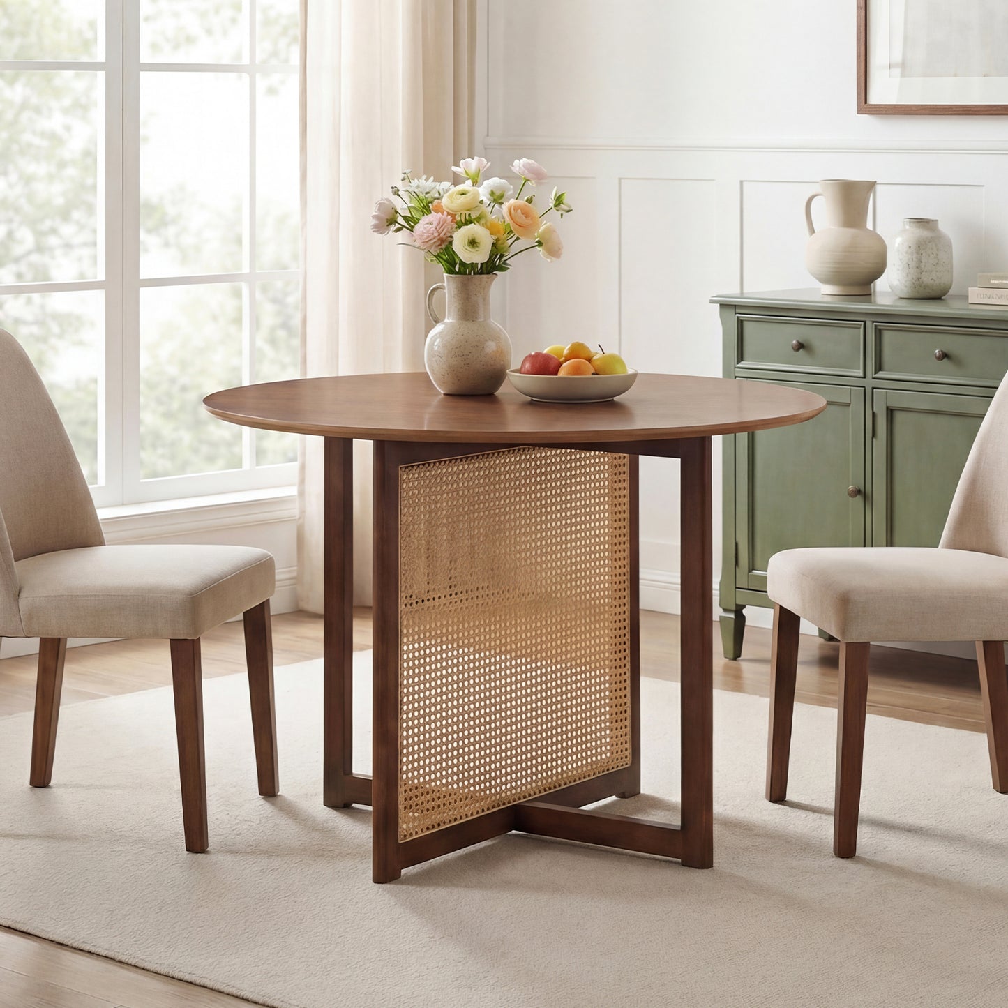 37.5 Inch Round Dining Table with Cross Pedestal Base-Walnut