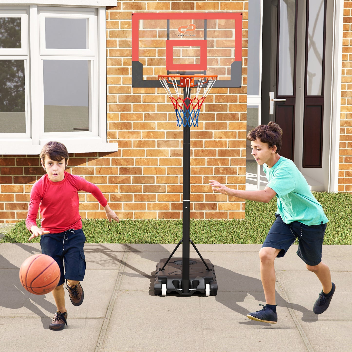 3.3-7 Feet Portable Adjustable Outdoor Kids Basketball Hoop Goal System-Black and Red