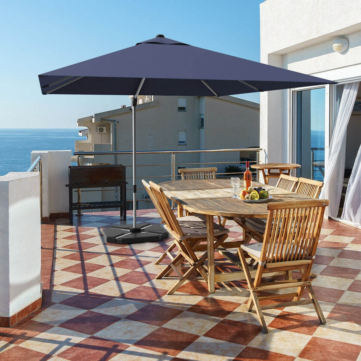 10 Feet 360° Tilt Aluminum Square Patio Umbrella without Weight Base-Navy