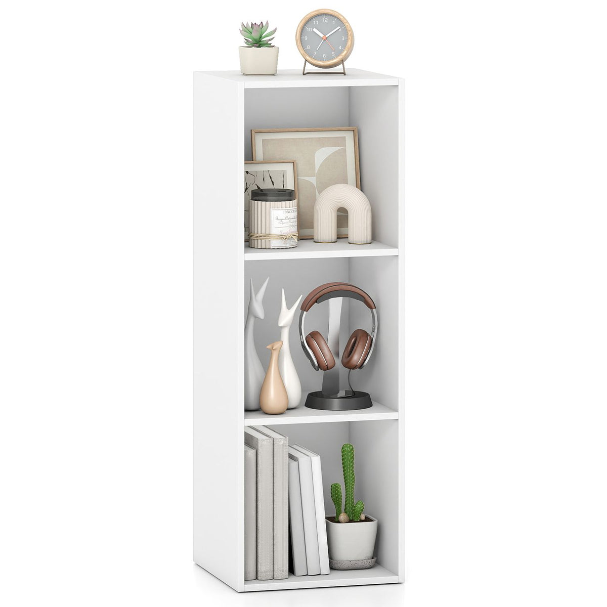 3-Cube Book Shelf Tool-Free Assembly Wooden Bookshelf Modern Bookcase Storage Organizer-White