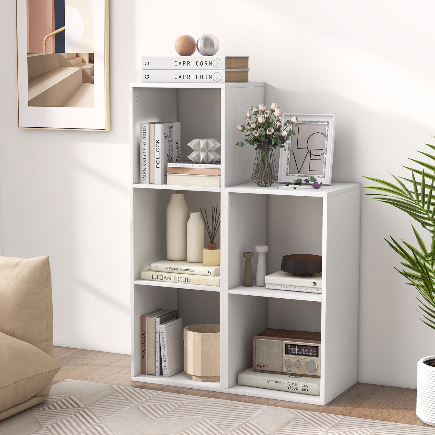 3 Cube Bookshelf with Back Guardrail for Living Room Bedroom-Black
