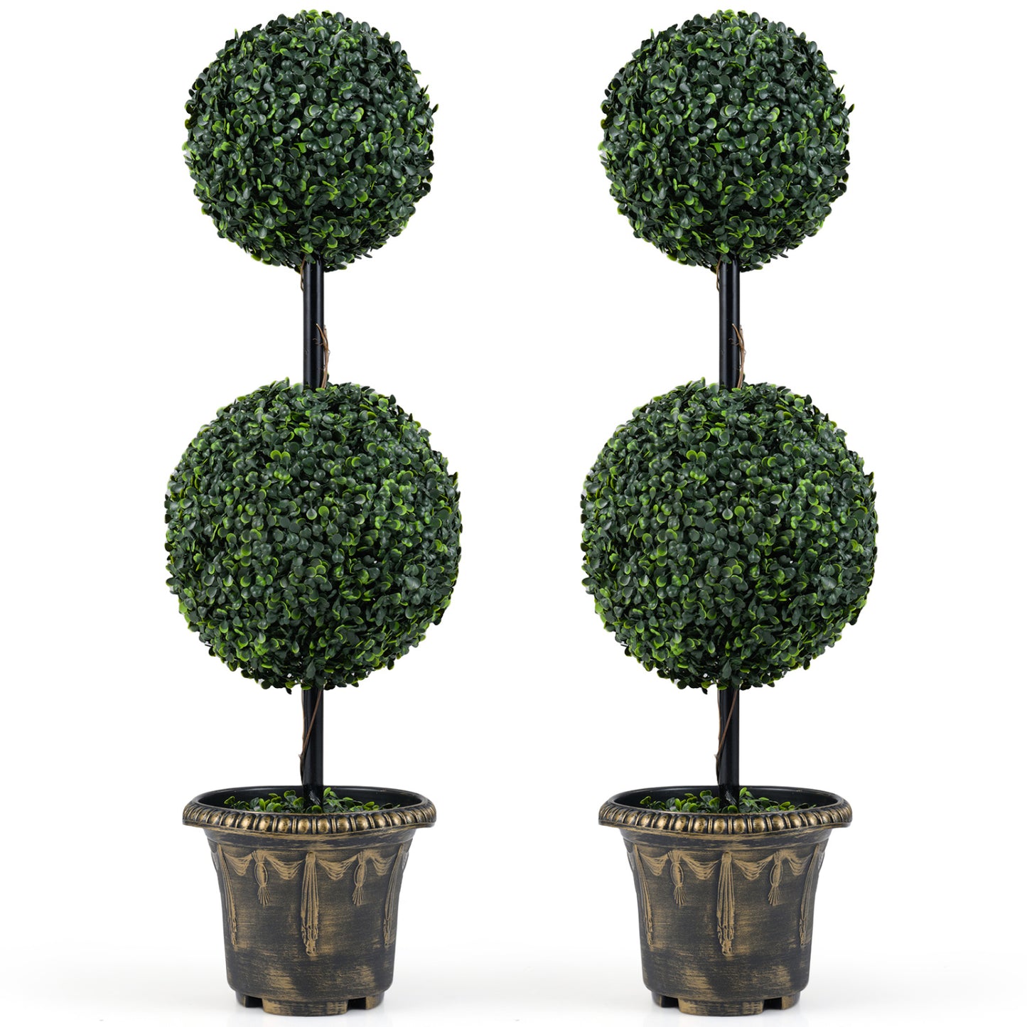 3 FT Artificial Boxwood Topiary Tree Double Ball Shrubs Set of 2
