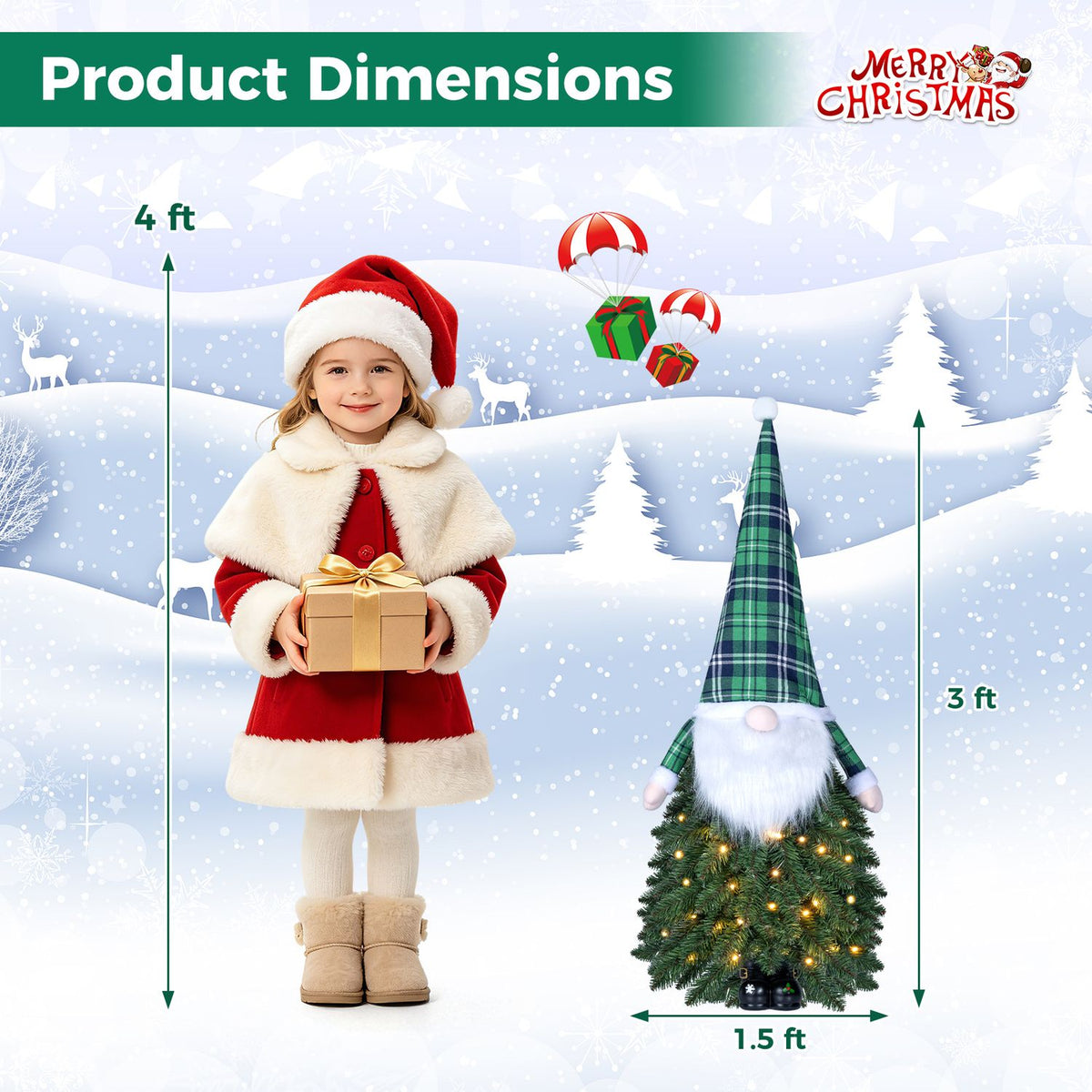 3 FT Pre-Lit Mini Tabletop Artificial Christmas Tree with 20 Warm White LED Lights and 8 Modes-1 Piece