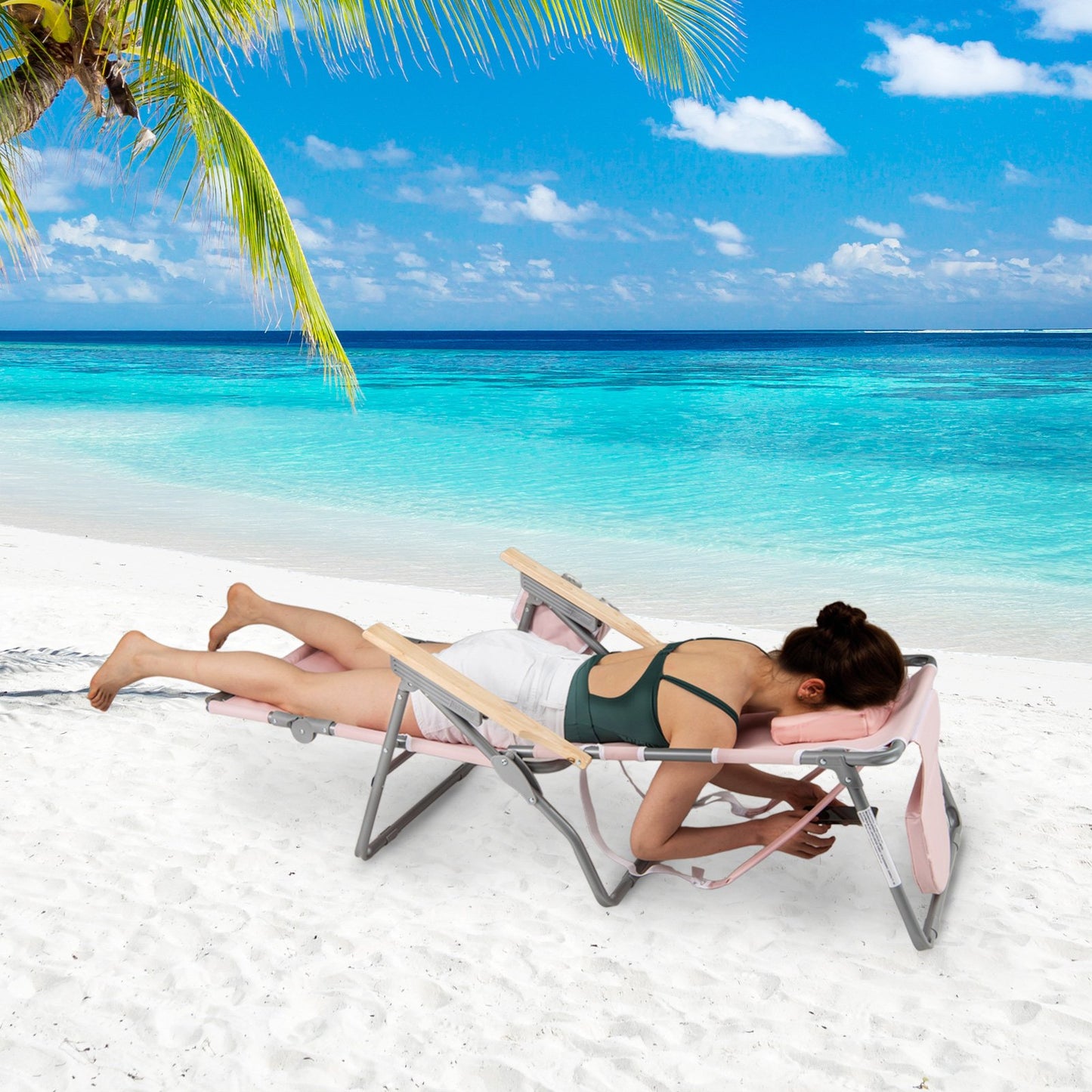 3-IN-1 Foldable Beach Chair with Footrest and Adjustable Backrest-Navy