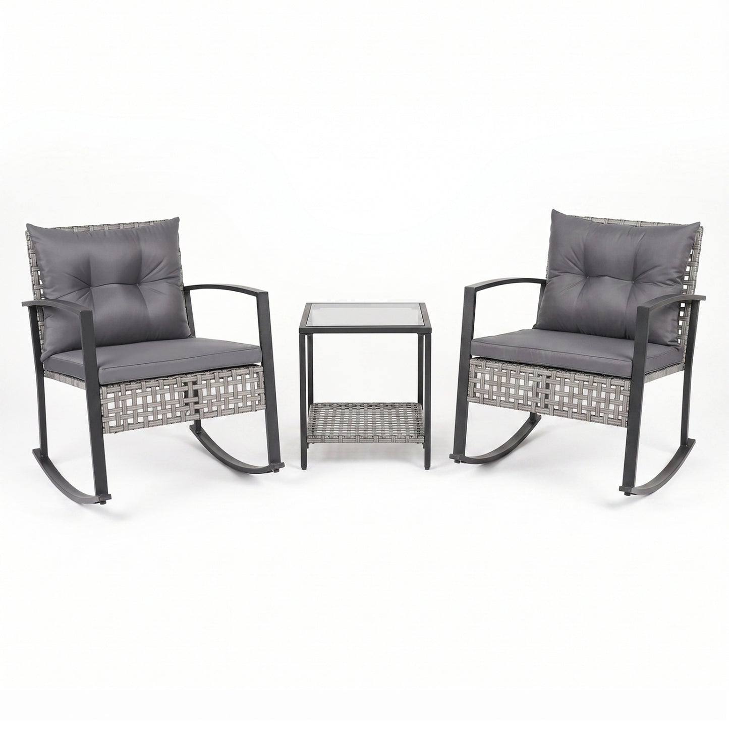 3-Piece Outdoor Rocking Chair Set for Garden-Gray