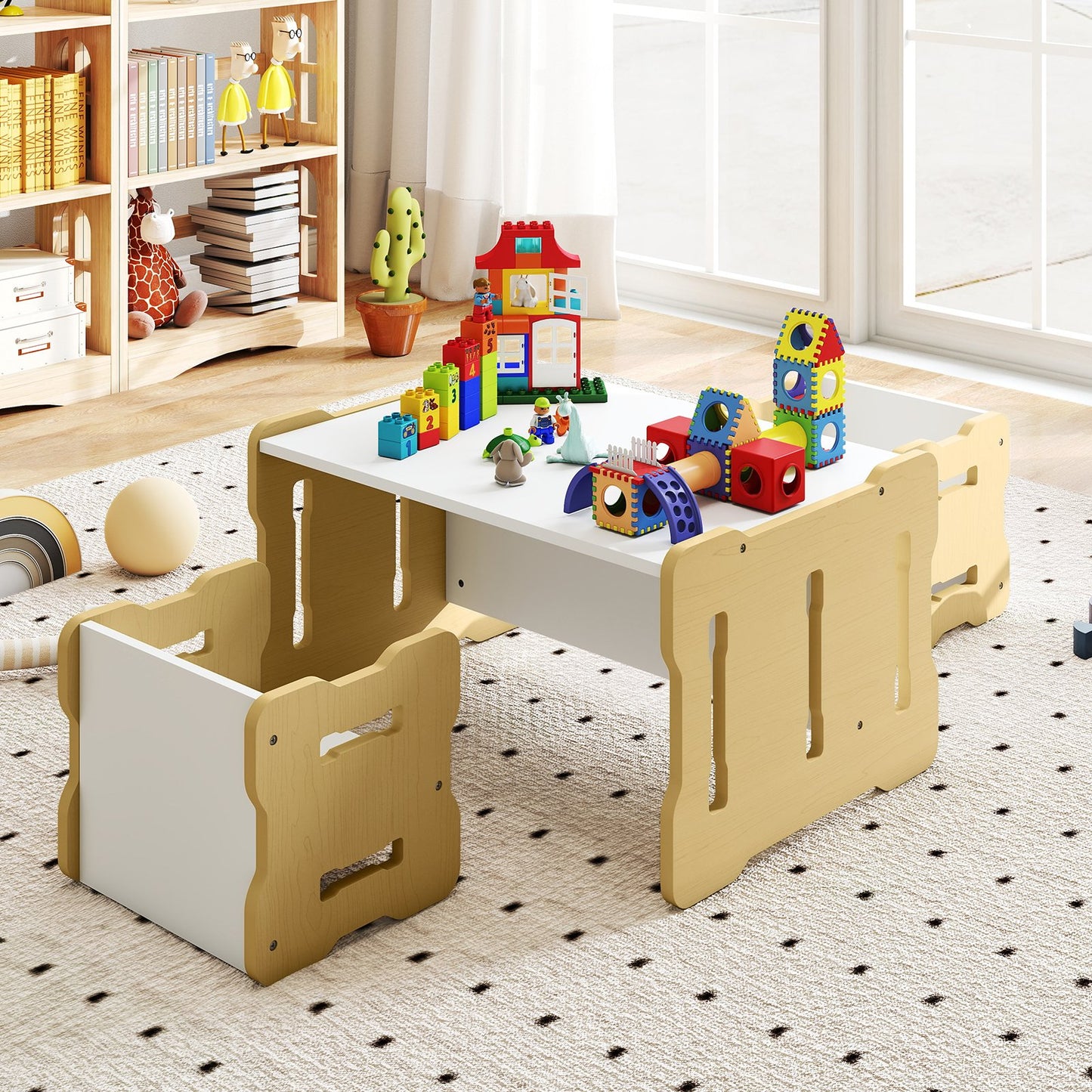 3-Piese Toddler Set with 2 Stools and Activity Table-Gray