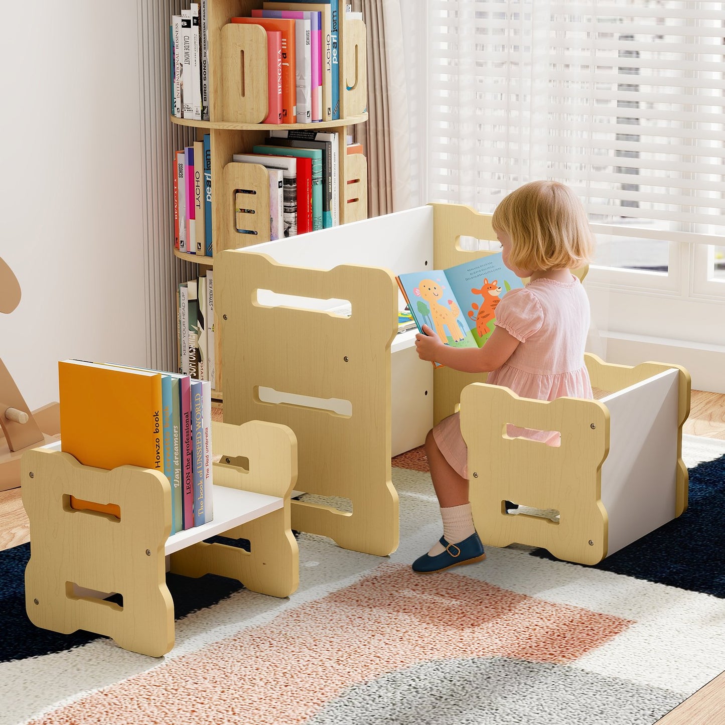 3-Piese Toddler Set with 2 Stools and Activity Table-Gray