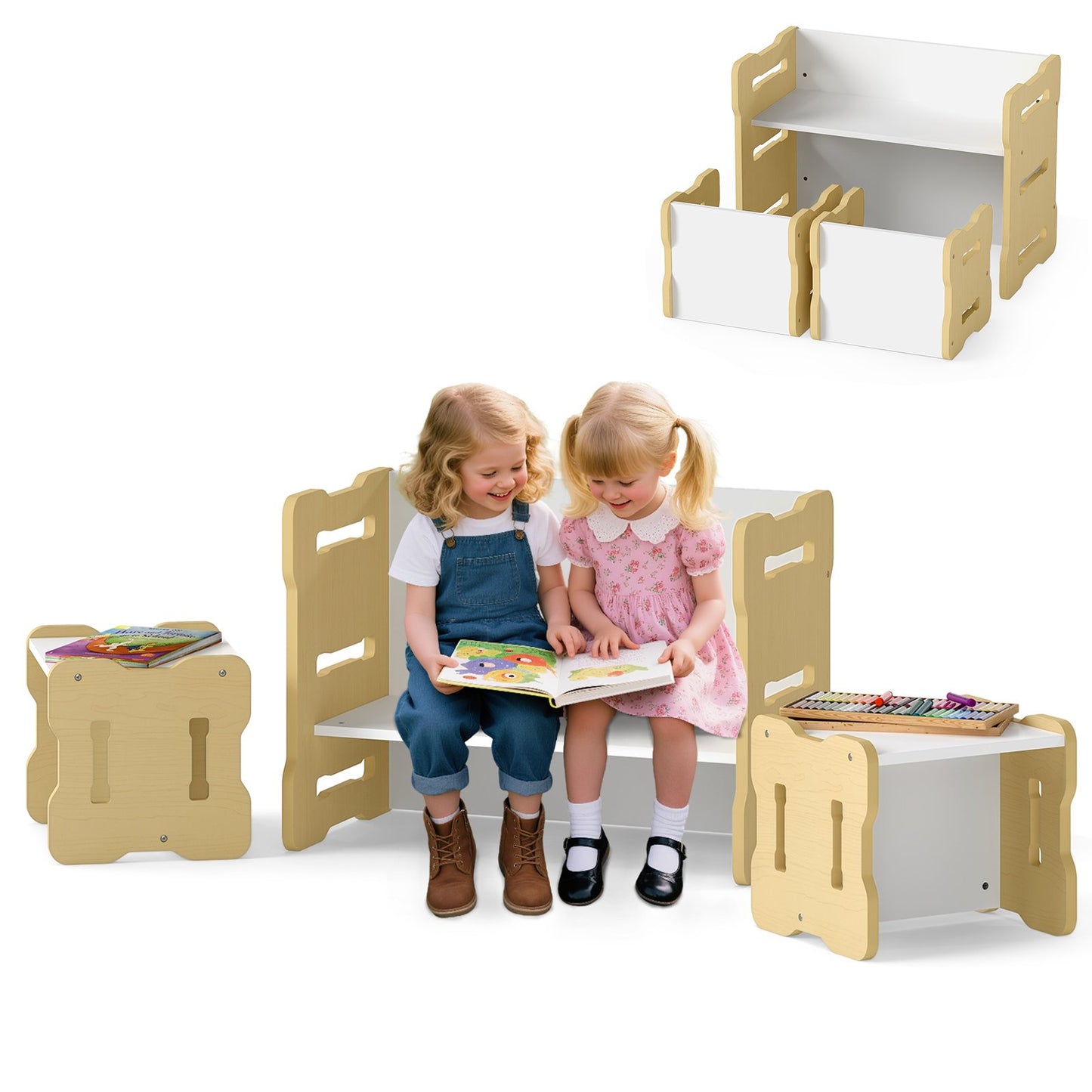 3-Piese Toddler Set with 2 Stools and Activity Table-Gray