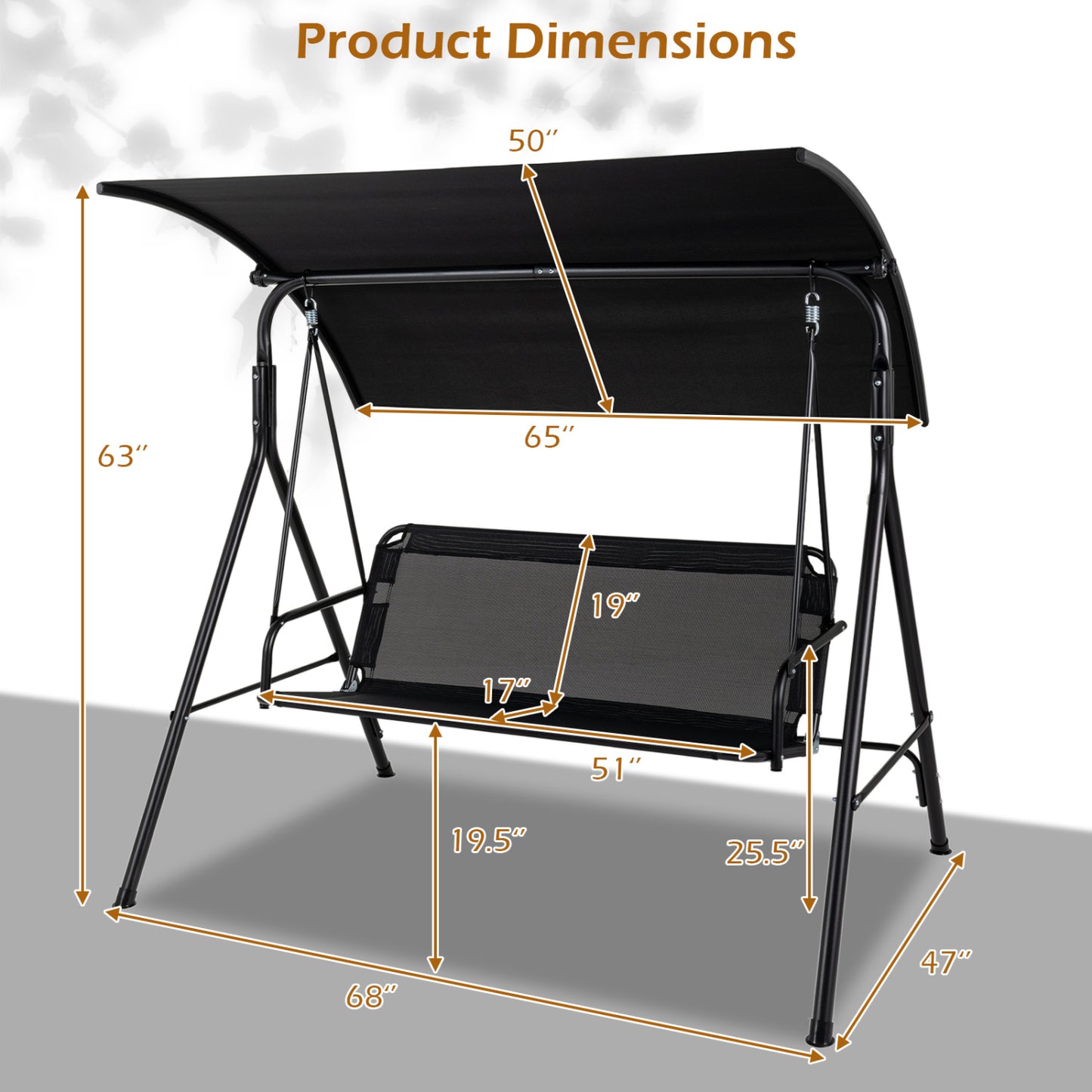 Beige 3-seat outdoor patio swing chair with breathable mesh fabrics, perfect for porch relaxation and outdoor comfort.