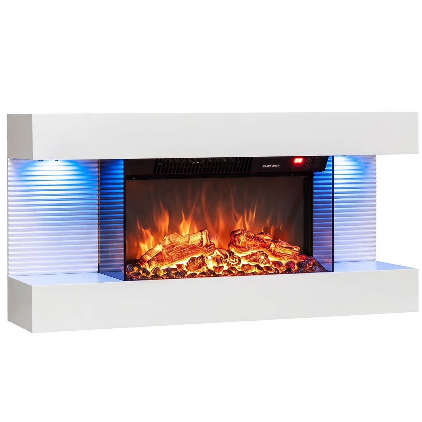 3-Sided White Wall Mount Electric WiFi Fireplace with Floating Mantel and 12 Flame Ambient Colors-32 inch
