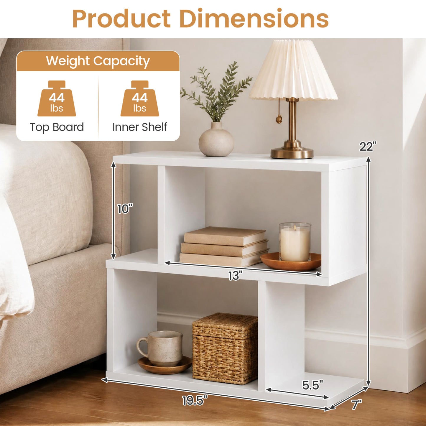 3-Tier Geometric Bookshelf Freestanding Display Shelf Side Table Set of 2-Black