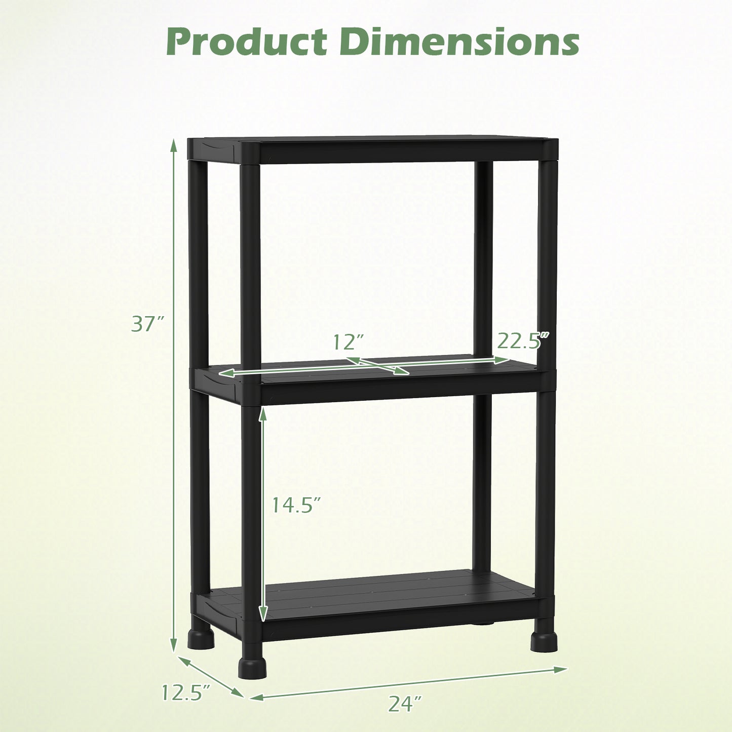 3-Tier Heavy-Duty Plastic Storage Shelves Freestanding Garage Shelving Unit