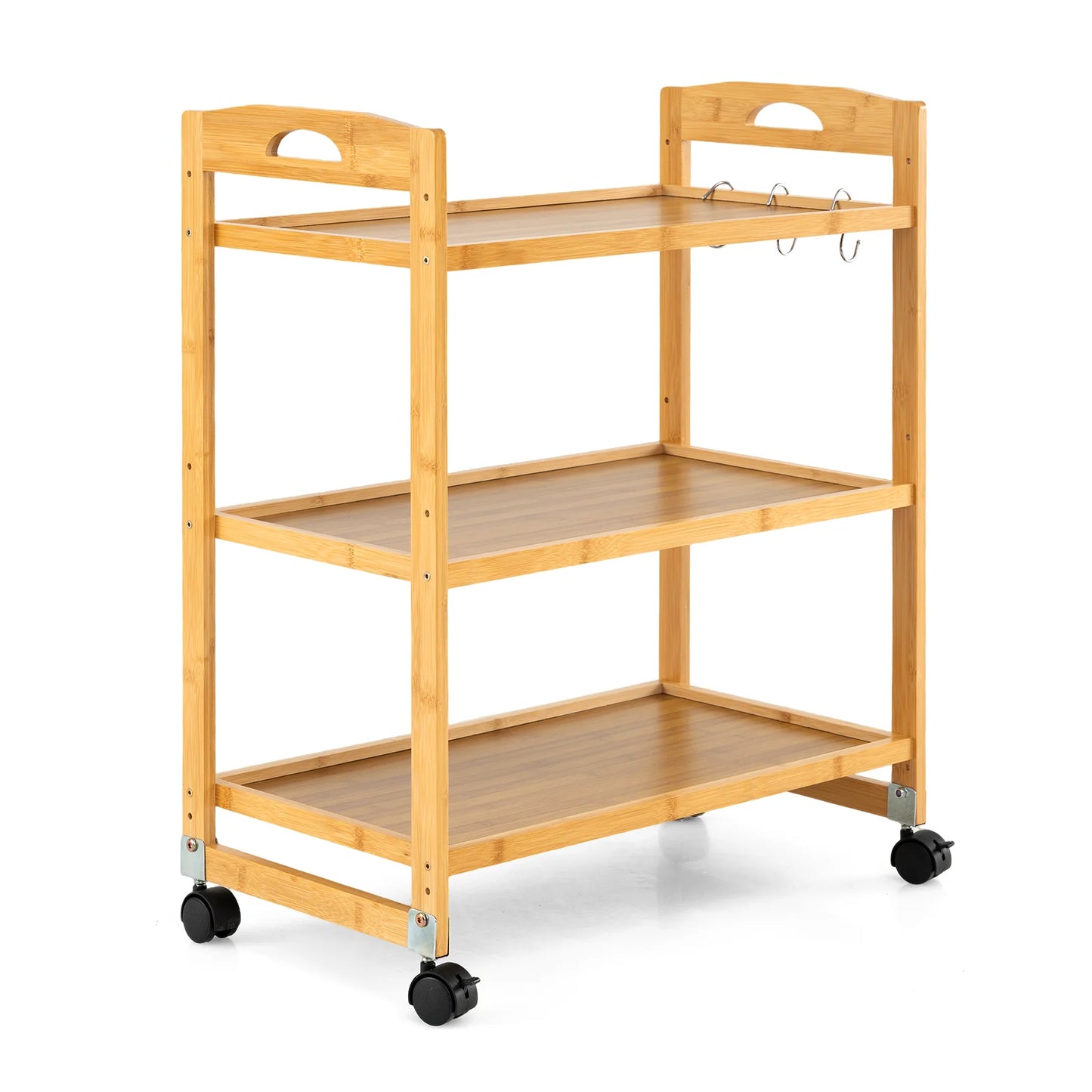 3-Tier Storage Rolling Cart Bamboo Utility Cart with 4 Universal Wheels-Natural