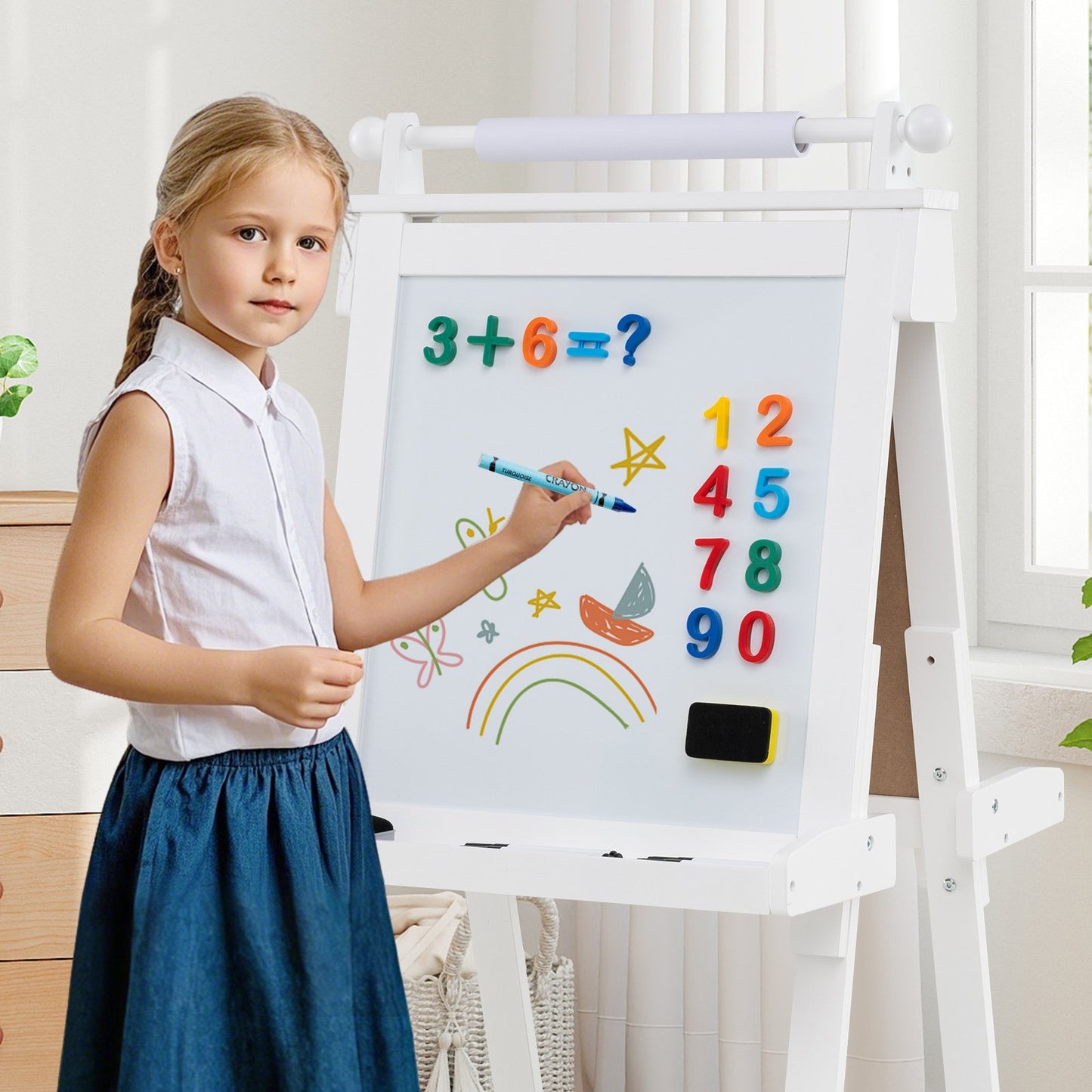 3-in-1 Double-sided Art Easel with Chalkboard and Magnetic Whiteboard-Gray