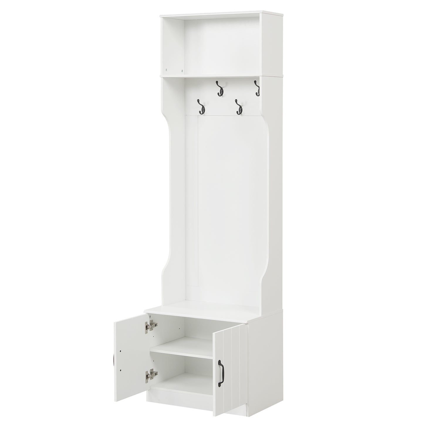 3-in-1 Hall Tree with Bench and Storage 23.5” Wide Mudroom Storage-WHite
