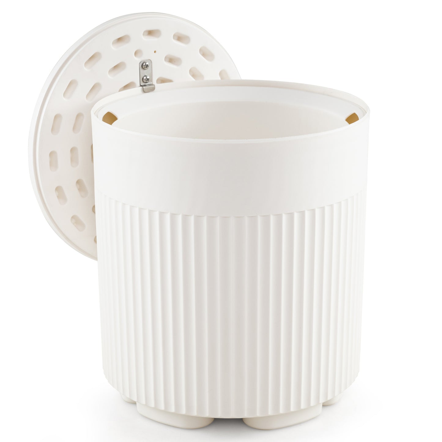 3-in-1 Outdoor Cooler Side Table with Fluted Design for Deck-White