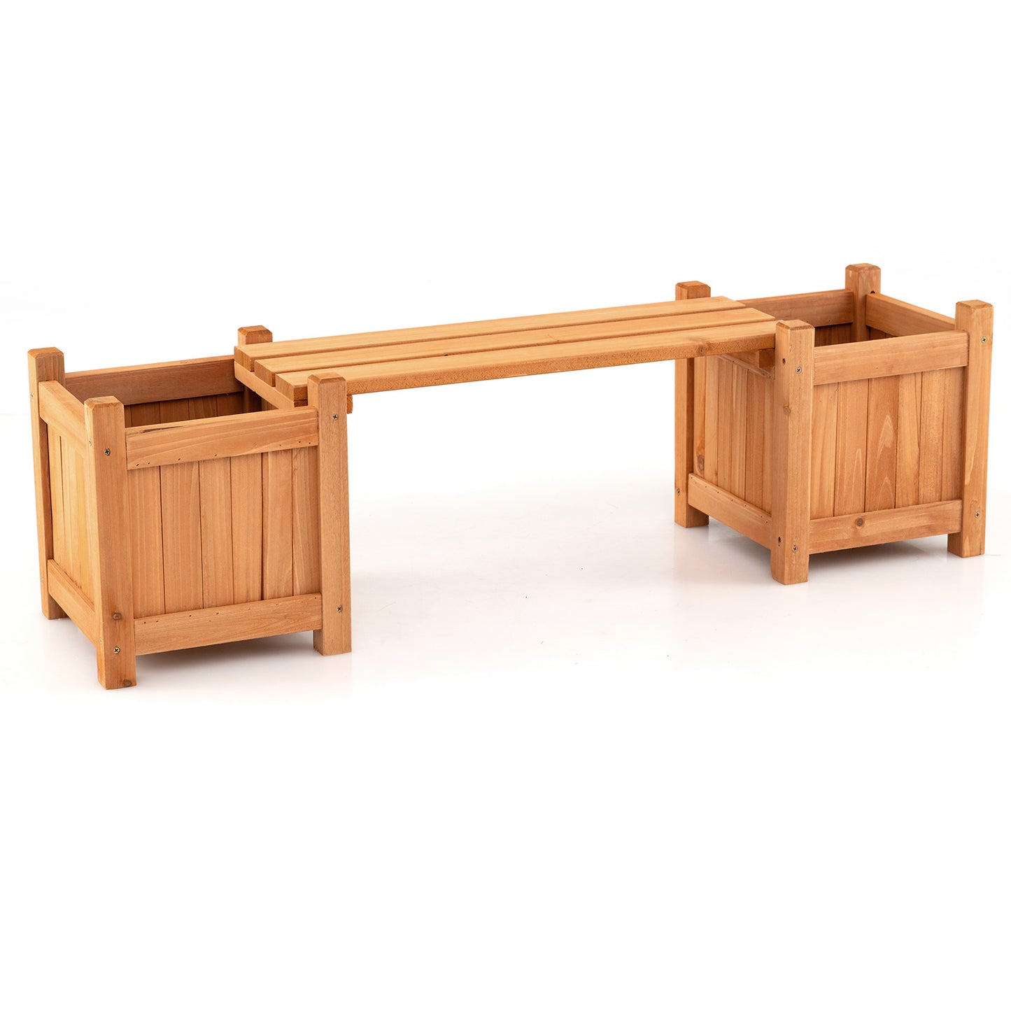 3-in-1 Outdoor Planter Box with Bench 2-Person Outdoor Bench with 2 Side Garden Beds-Orange