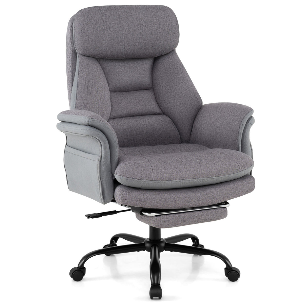 Black ergonomic big and tall office chair with faux leather upholstery, sturdy design suitable for 400 lbs weight capacity.