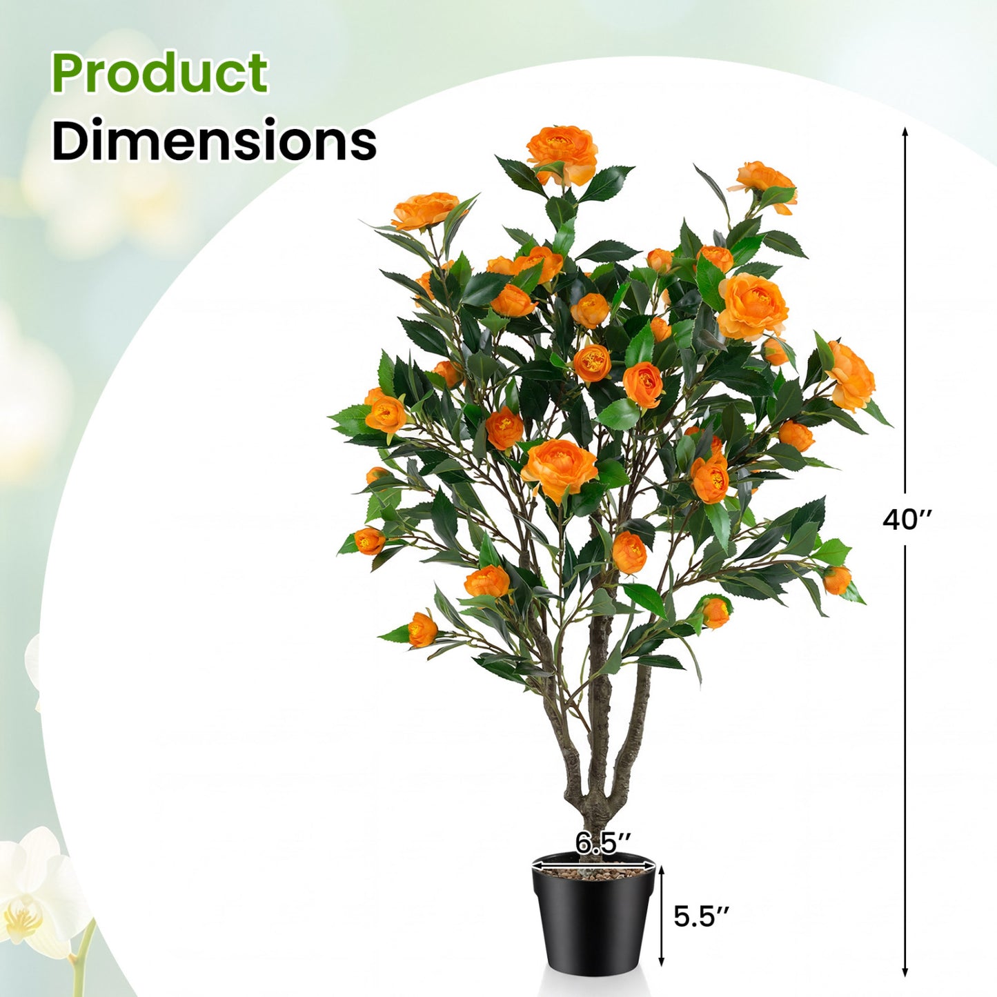 40 Inch Artificial Camellia Tree with 37 Flowers and River Stones in Pot-1 Pack