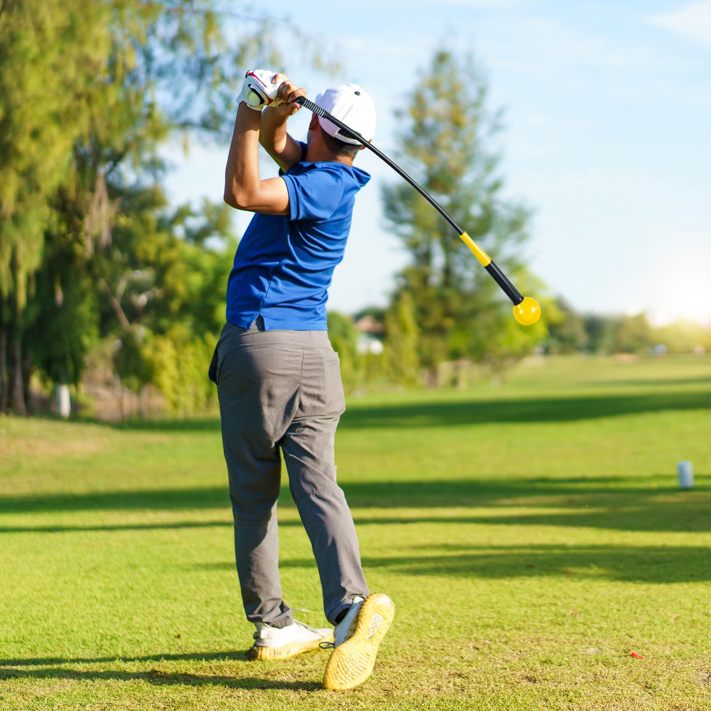 40 Inch Golf Swing Trainer Aid with Weighted Head for Grip Rhythm Balance-Green