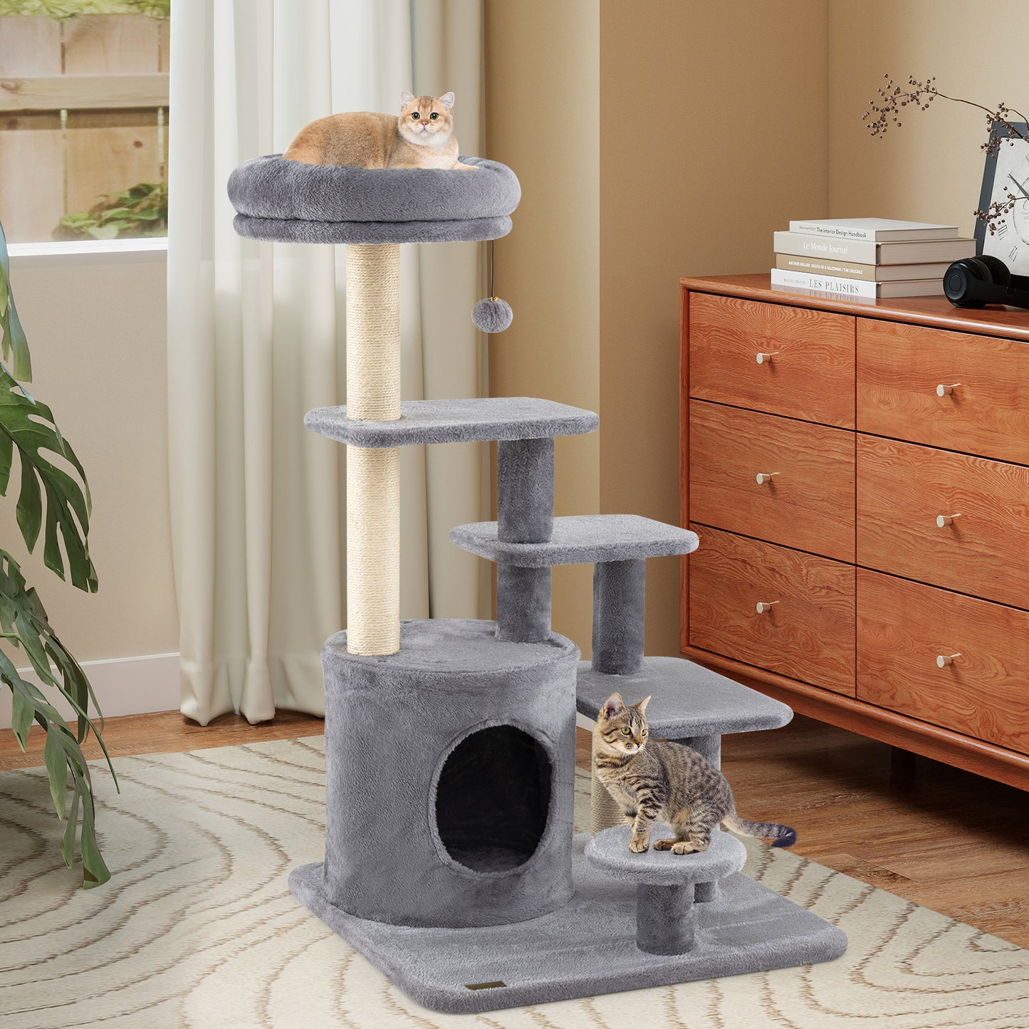 40 Inch Multi-level Cat Tower with Condo and Dangling Jingle Ball-BE