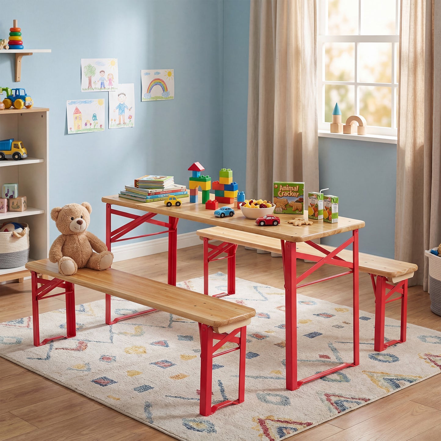 43.5 Inch Folding Kids Picnic Table & Bench Set No Assembly Wooden Toddler Table-Black