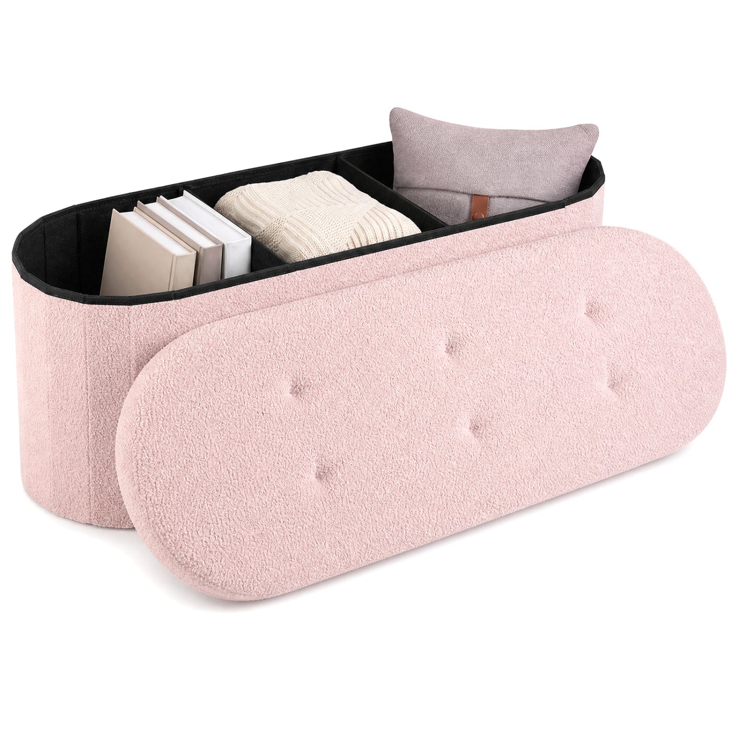 43" Folding Teddy Storage Ottoman Bench with Dividers for Living Room and Bedroom-Beige