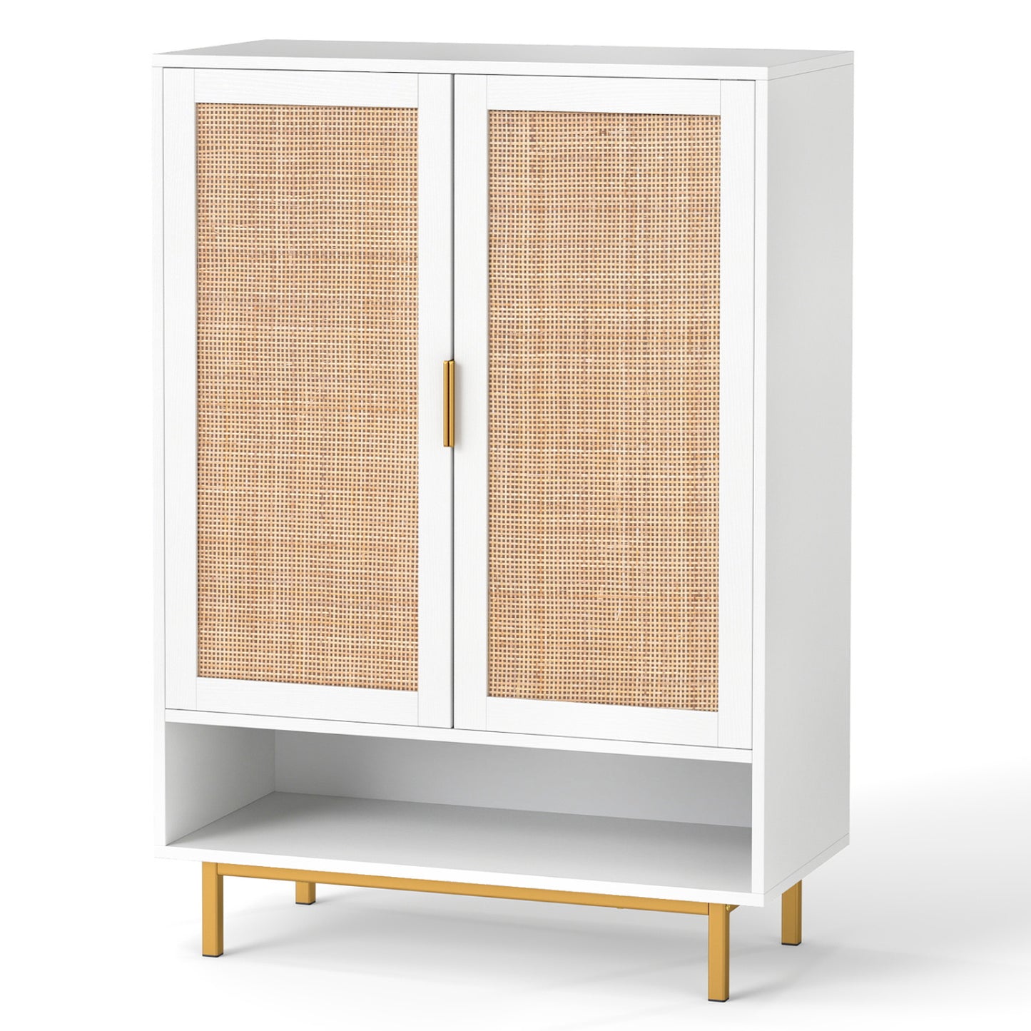 43-inch tall shoe cabinet with six tiers and double doors in natural wood finish, ideal for entryway shoe storage.