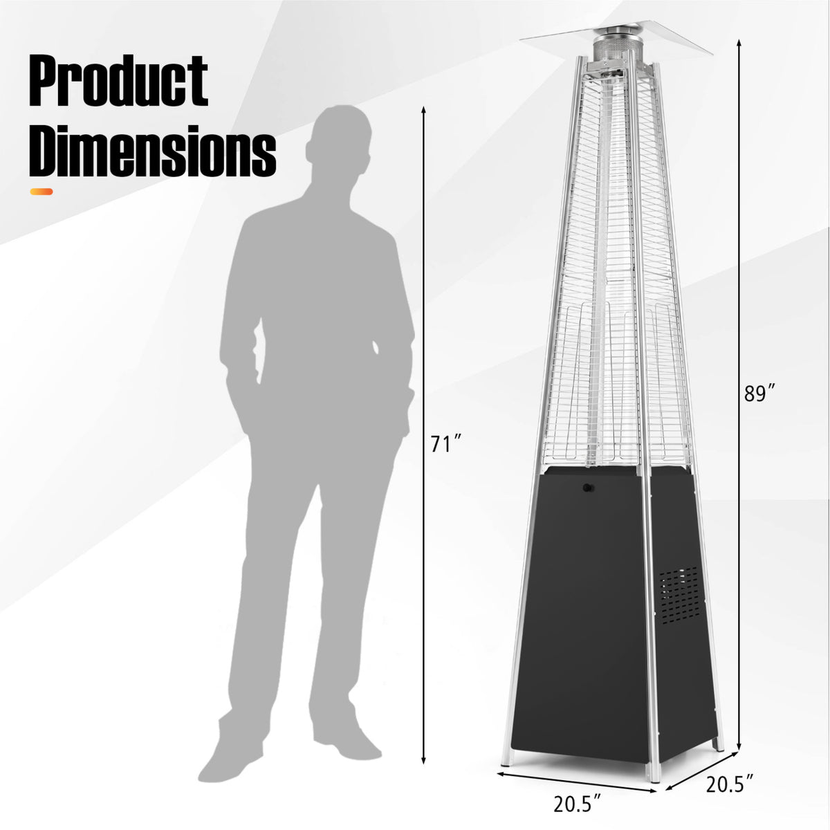 45000 BTU Pyramid Patio Heater with Zippered Cover Triple Safety Protection and wheels-Black