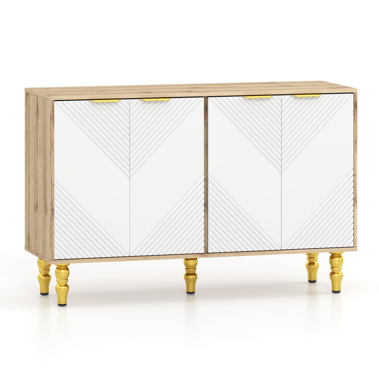 47" Sideboard Buffet Cabinet with 4 Chevron Fluted Doors & Anti-Toppling Devices for Kitchen-Black