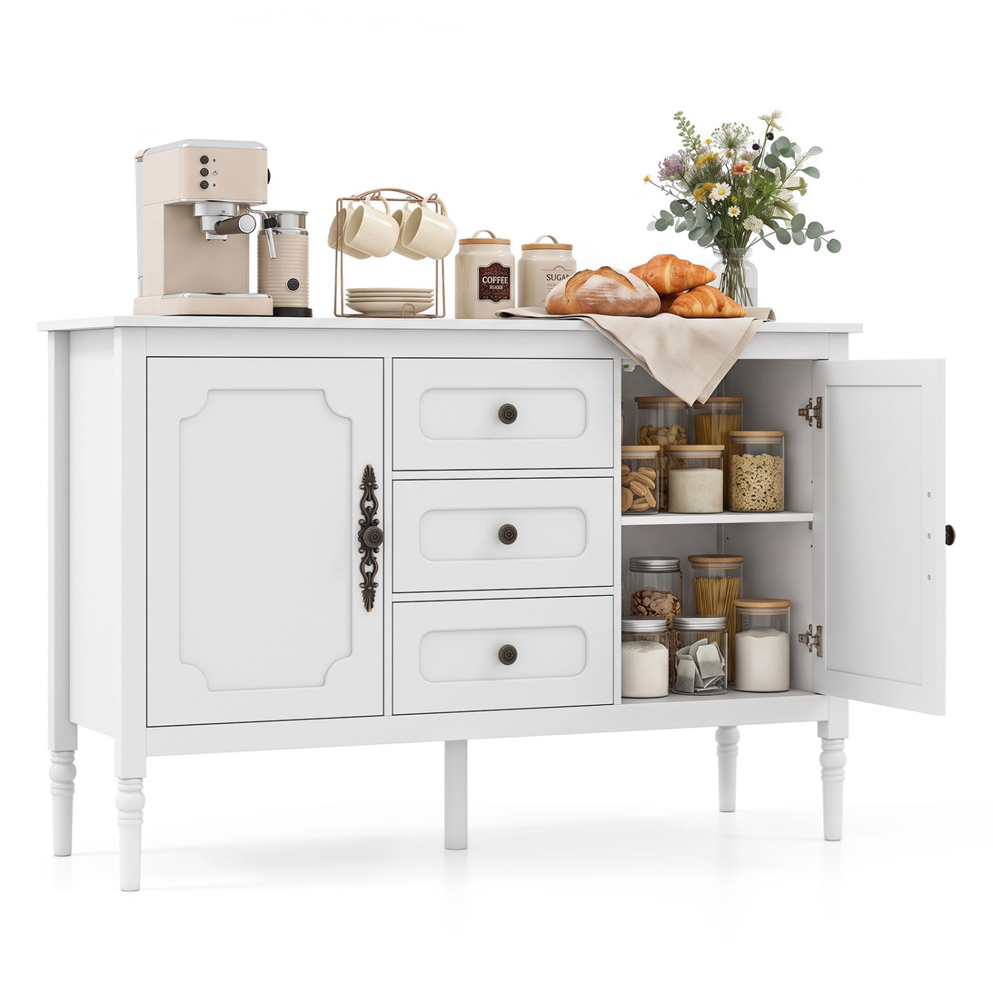 47" Vintage Buffet Cabinet with 3 Drawers 2 Cabinets and Adjustable Shelves for Dining Room-Black
