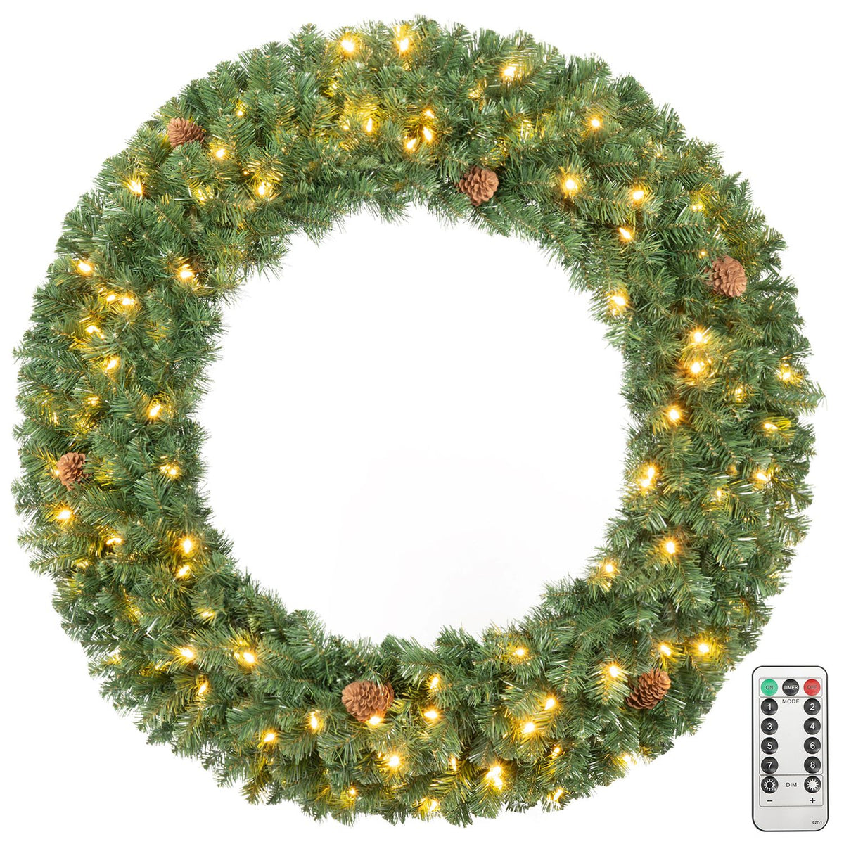 48 Inch Large Pre-Lit Artificial Christmas Wreath-2 Pieces