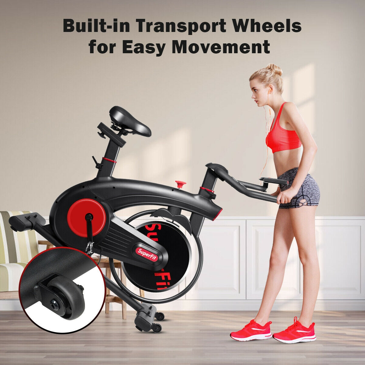 Stationary Exercise Bike Silent Belt with 20LBS Flywheel-Black