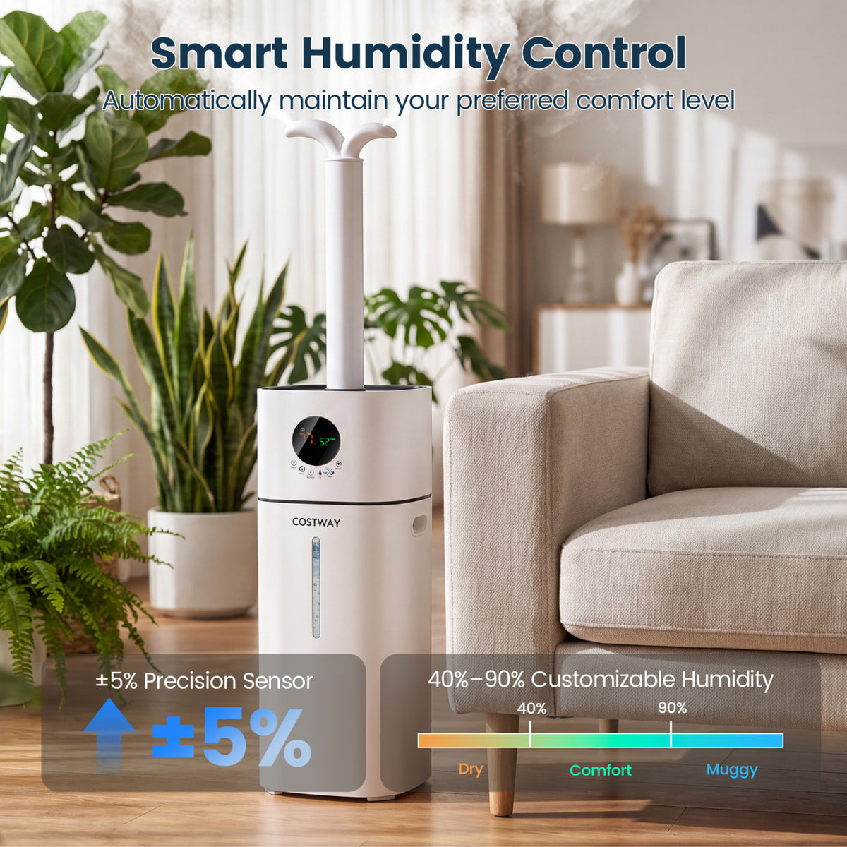 4.2 Gal Cool Mist Humidifier for Bedroom Large Room 1200 sq.ft-White