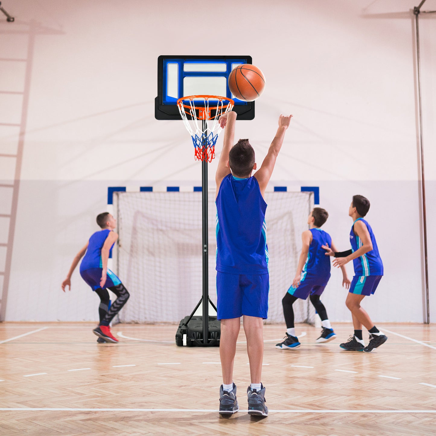 4.3-8.2 Feet Portable Basketball Hoop with Adjustable Height and Wheels-Blue