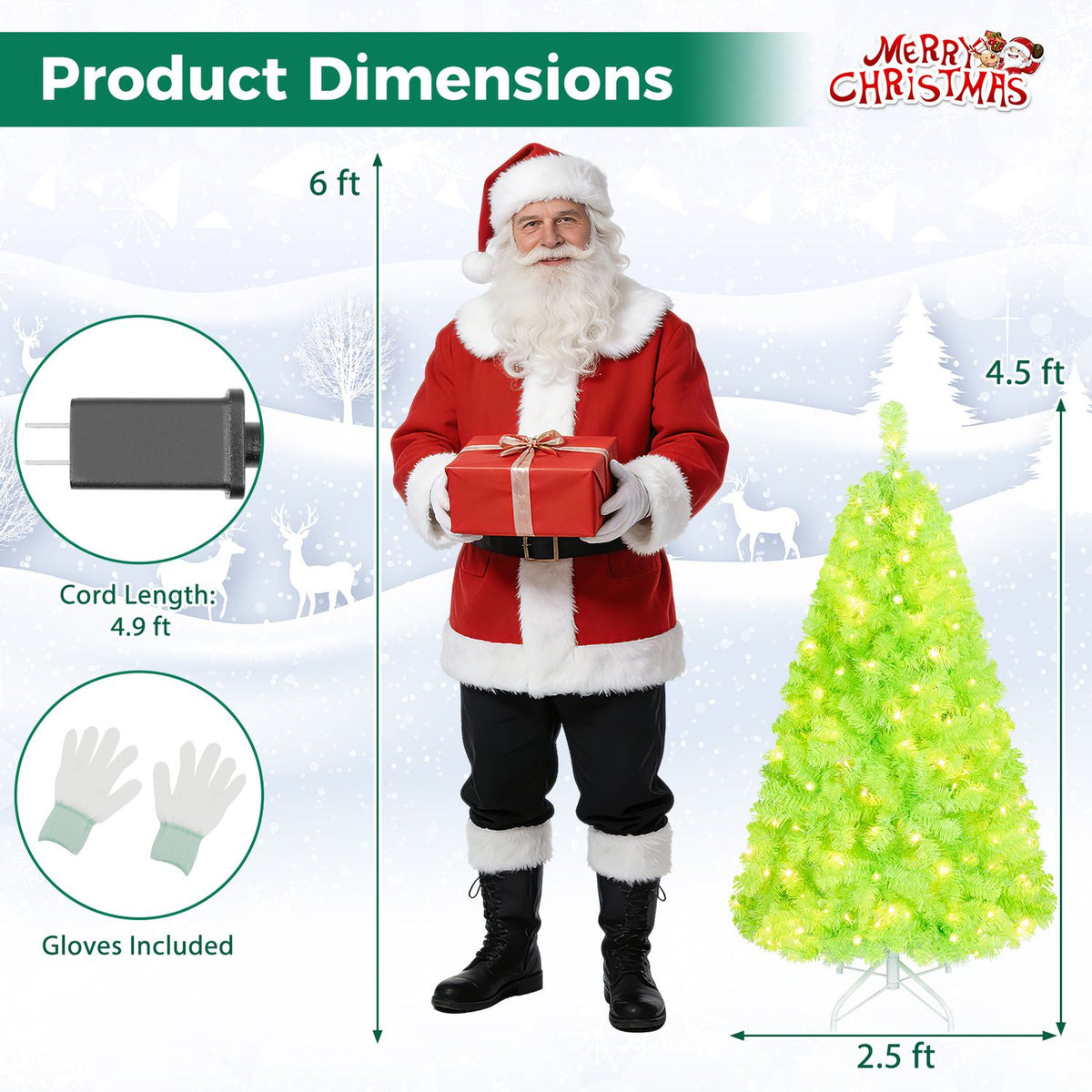 4.5 FT Pre-Lit Lime Green Christmas Tree w/ 500/250/140/750 Warm White LED Lights