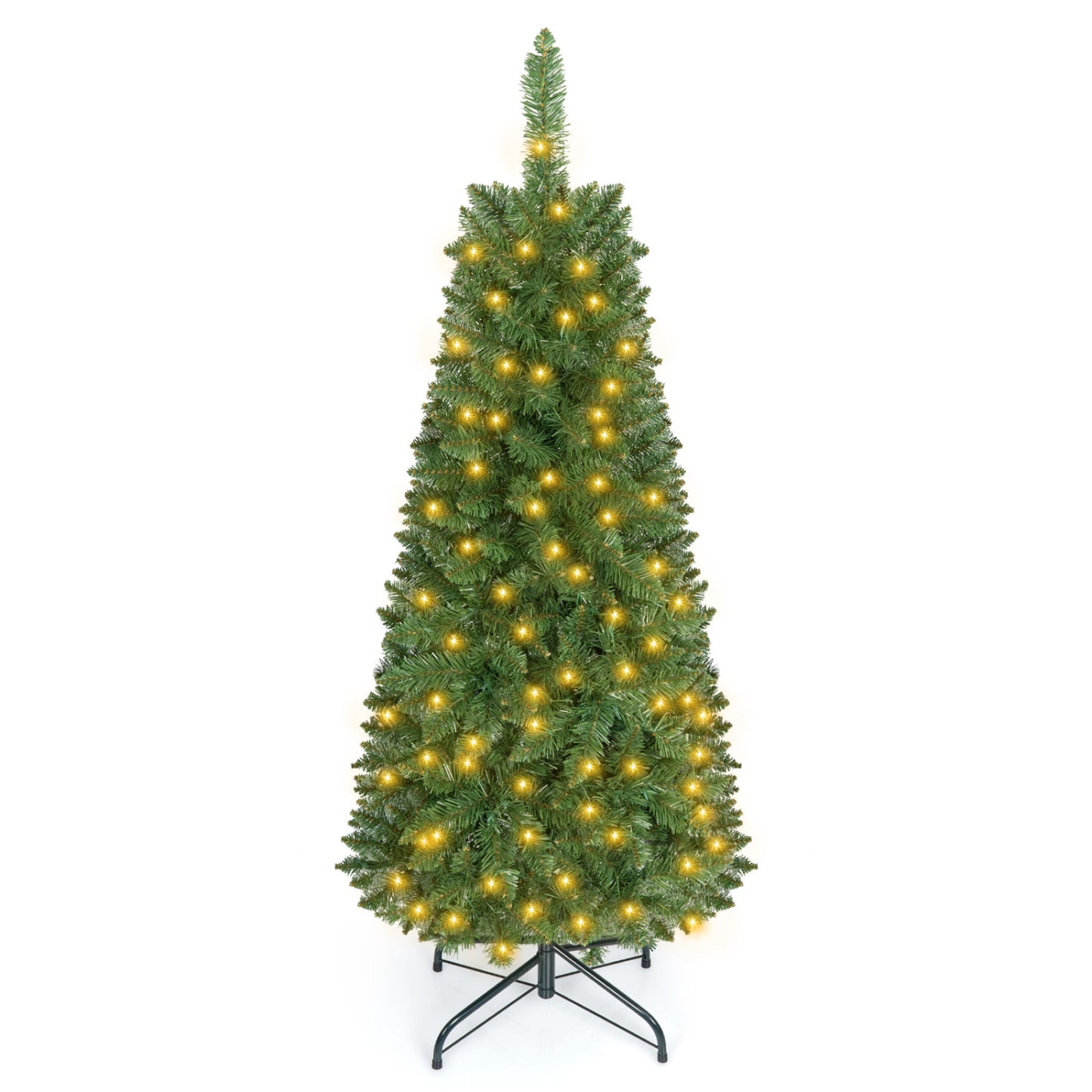 4.5 ft Pre-Lit Premium Hinged Artificial Fir Pencil Christmas Tree with LED Lights-Warm White