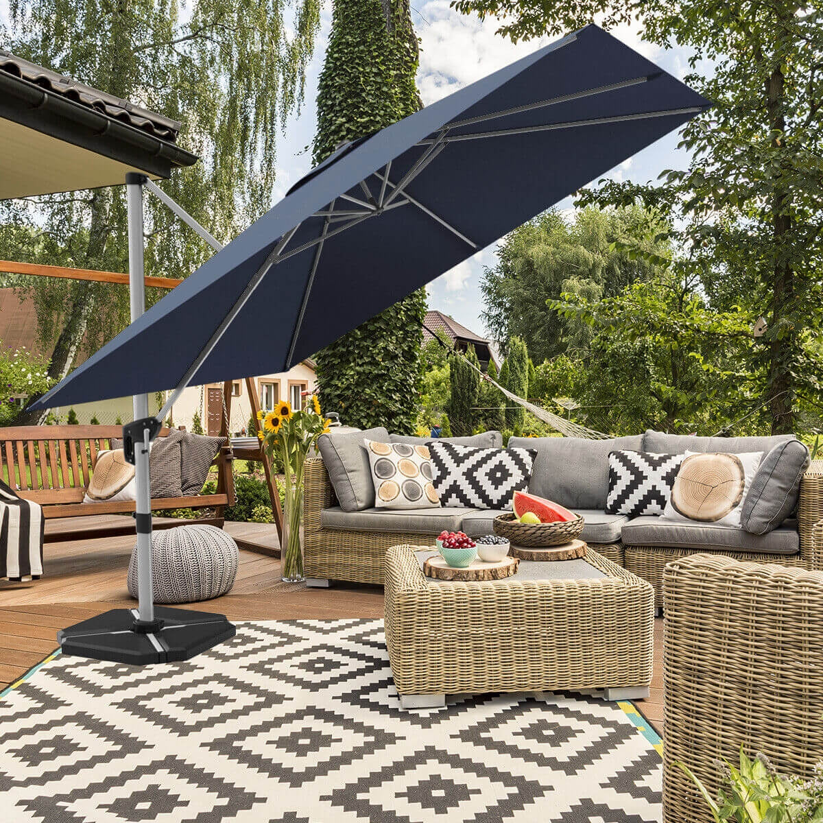 10 Feet 360° Tilt Aluminum Square Patio Umbrella without Weight Base-Navy