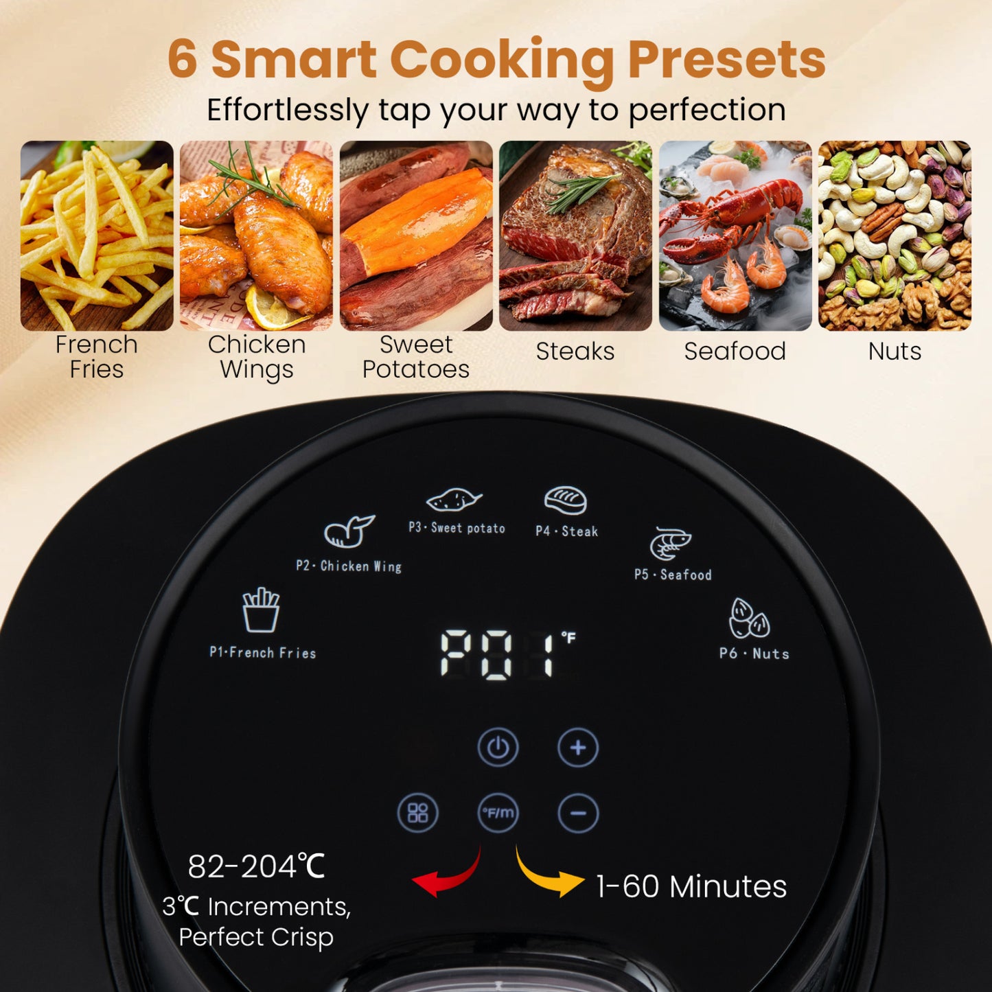 4.5L Glass Air Fryer with Steam Frying Mode-Black