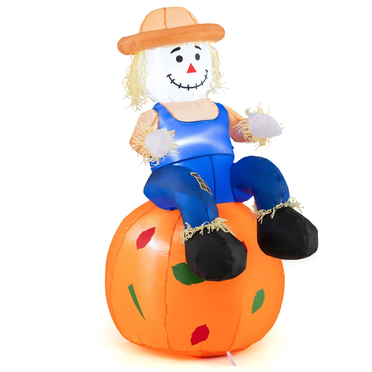 4 FT Halloween Fall Inflatable Decoration Scarecrow Sitting on Pumpkin
