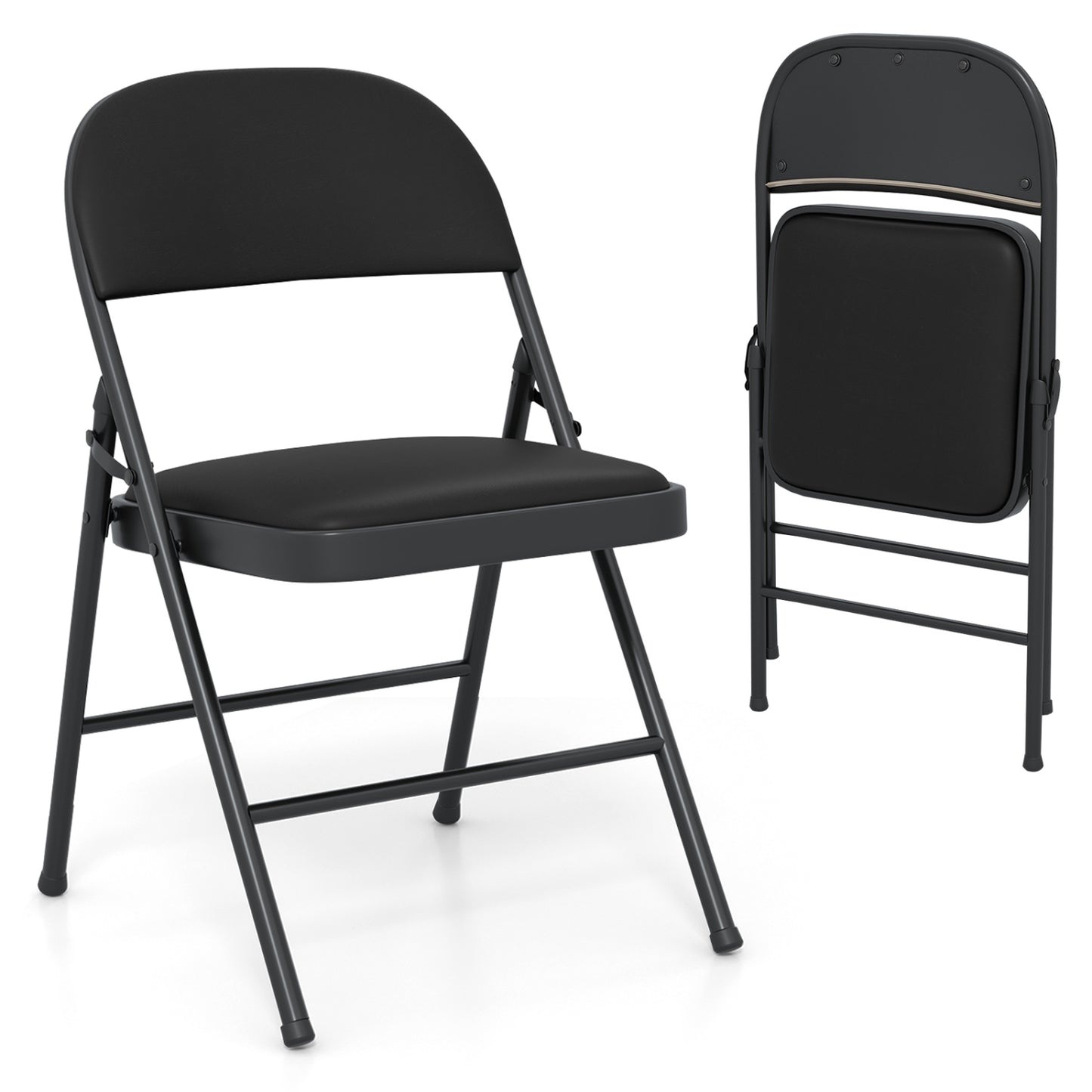 4 Pack Folding Chairs with Metal Frame and PVC Leather for Indoor Outdoor-Black