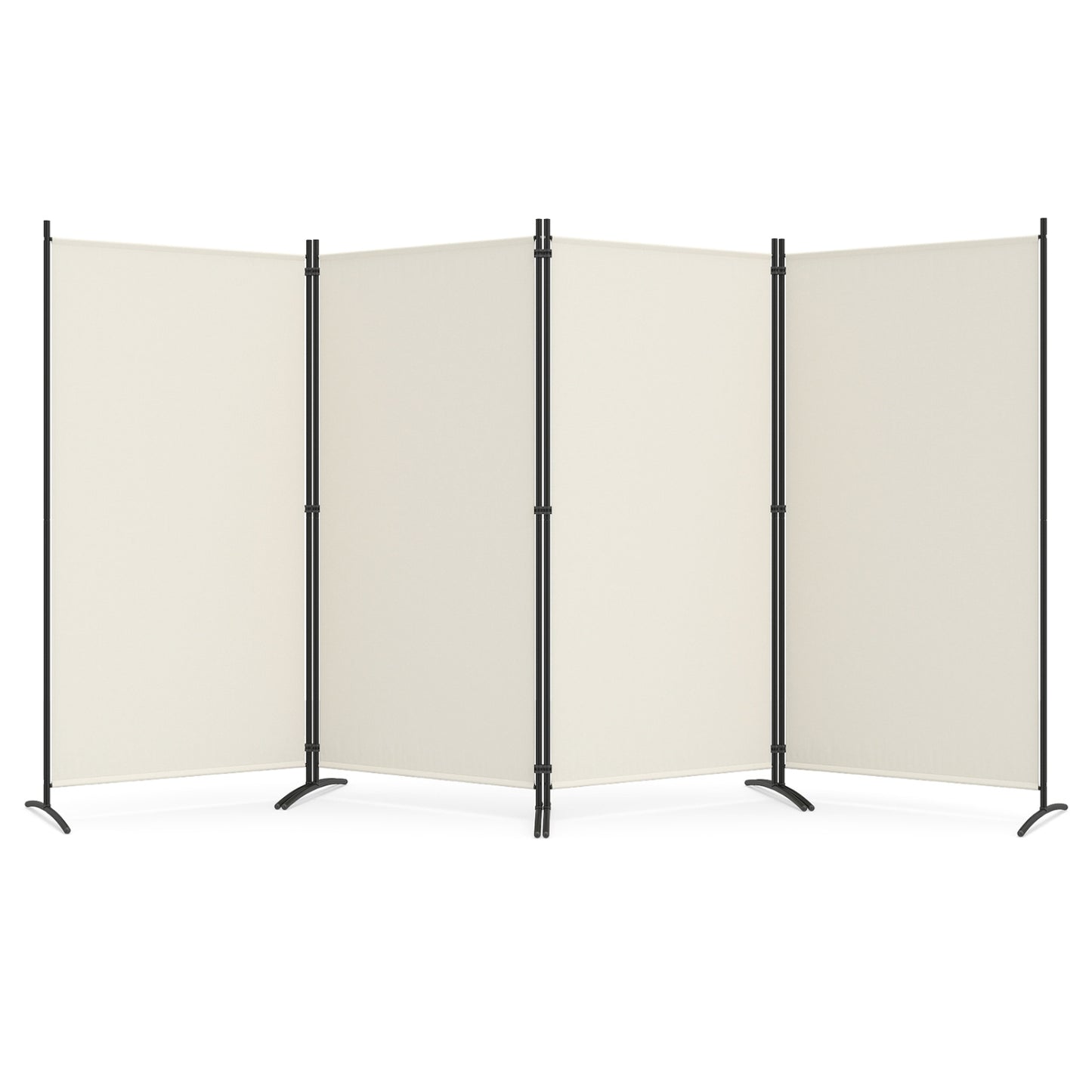4 Panel Room Divider 6 FT Tall Folding Privacy Screen with Curved Metal Feet-Black