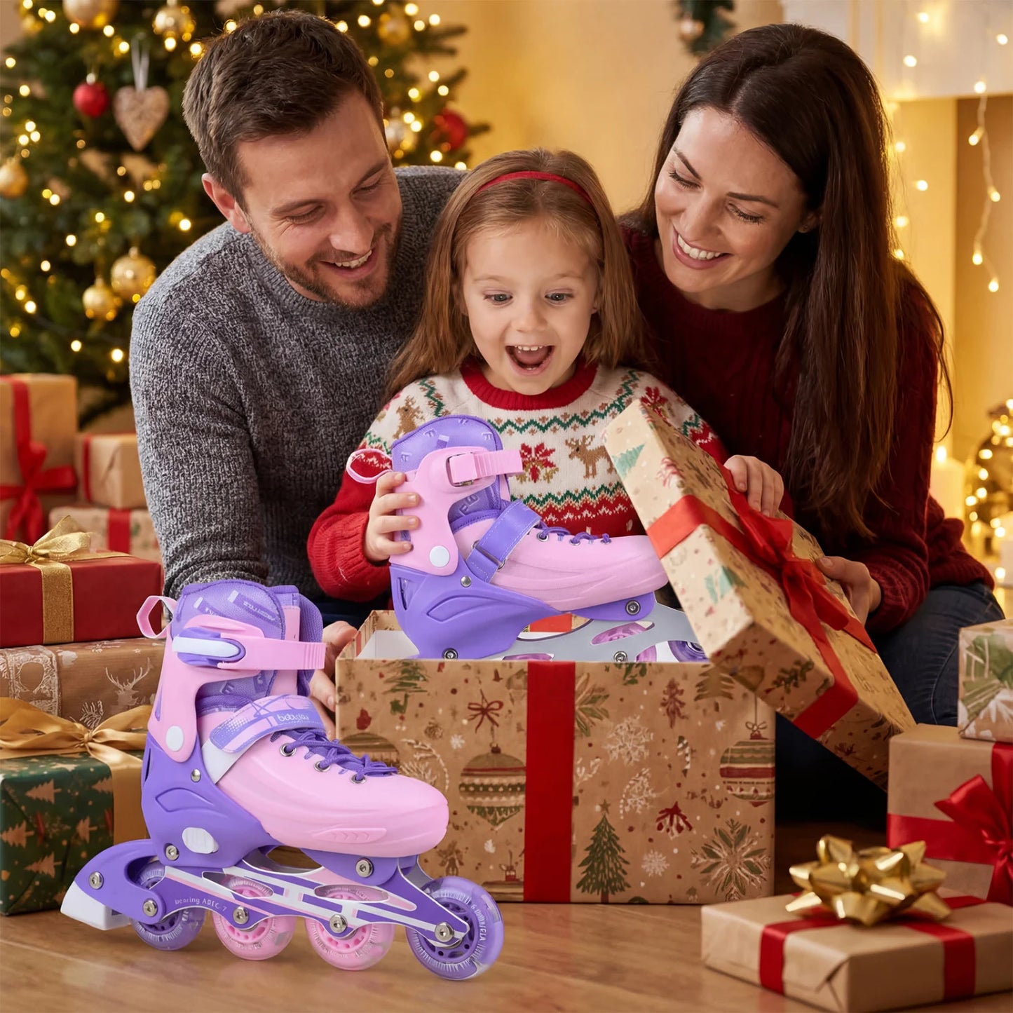 4-Size Adjustable Light-Up Inline Skates for Toddlers Ages 5-7-Black