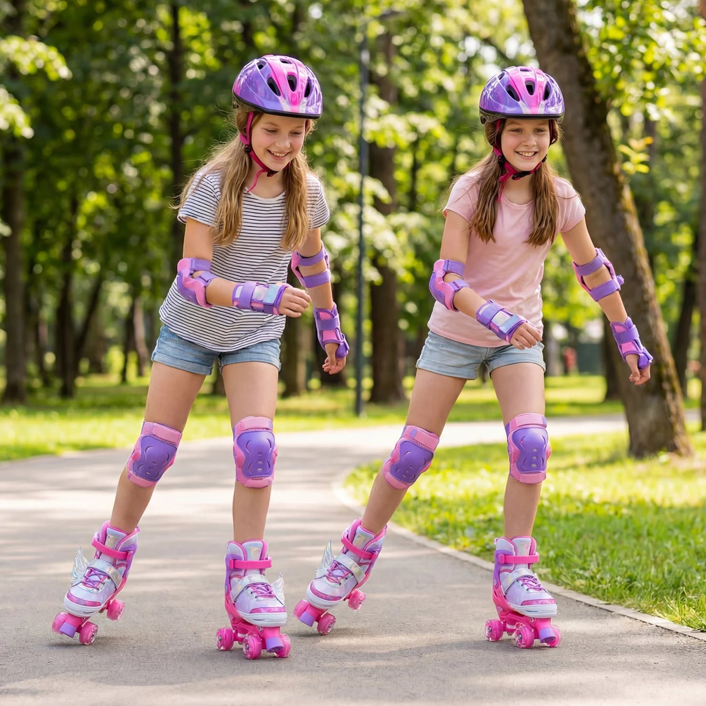 4 Sizes Adjustable Kids Roller Skates for Toddlers Ages 9-14 with 4 Light-up Wheels-Blue