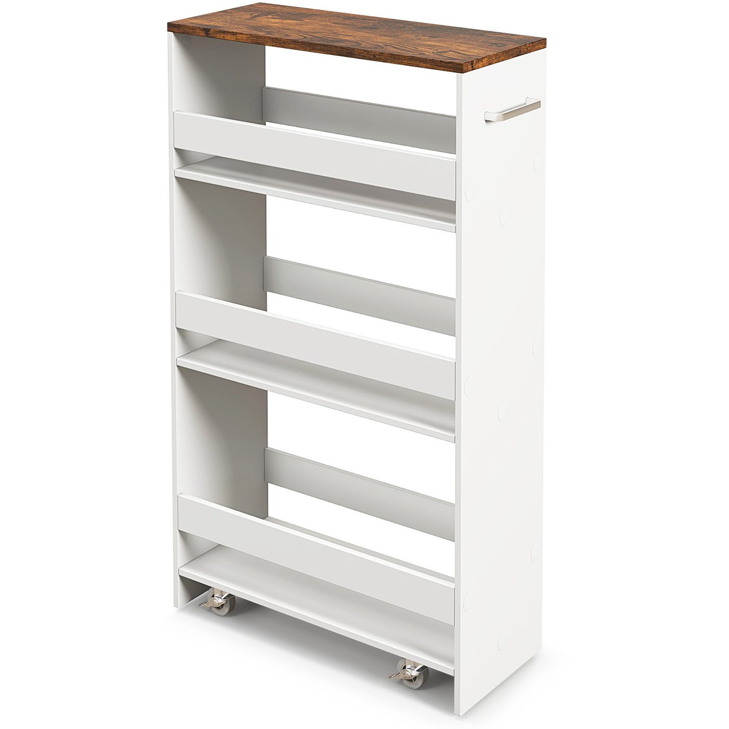 4-Tier Rolling Storage Cart Slim Kitchen Cart on Wheels with Open Shelves and Handle-Black