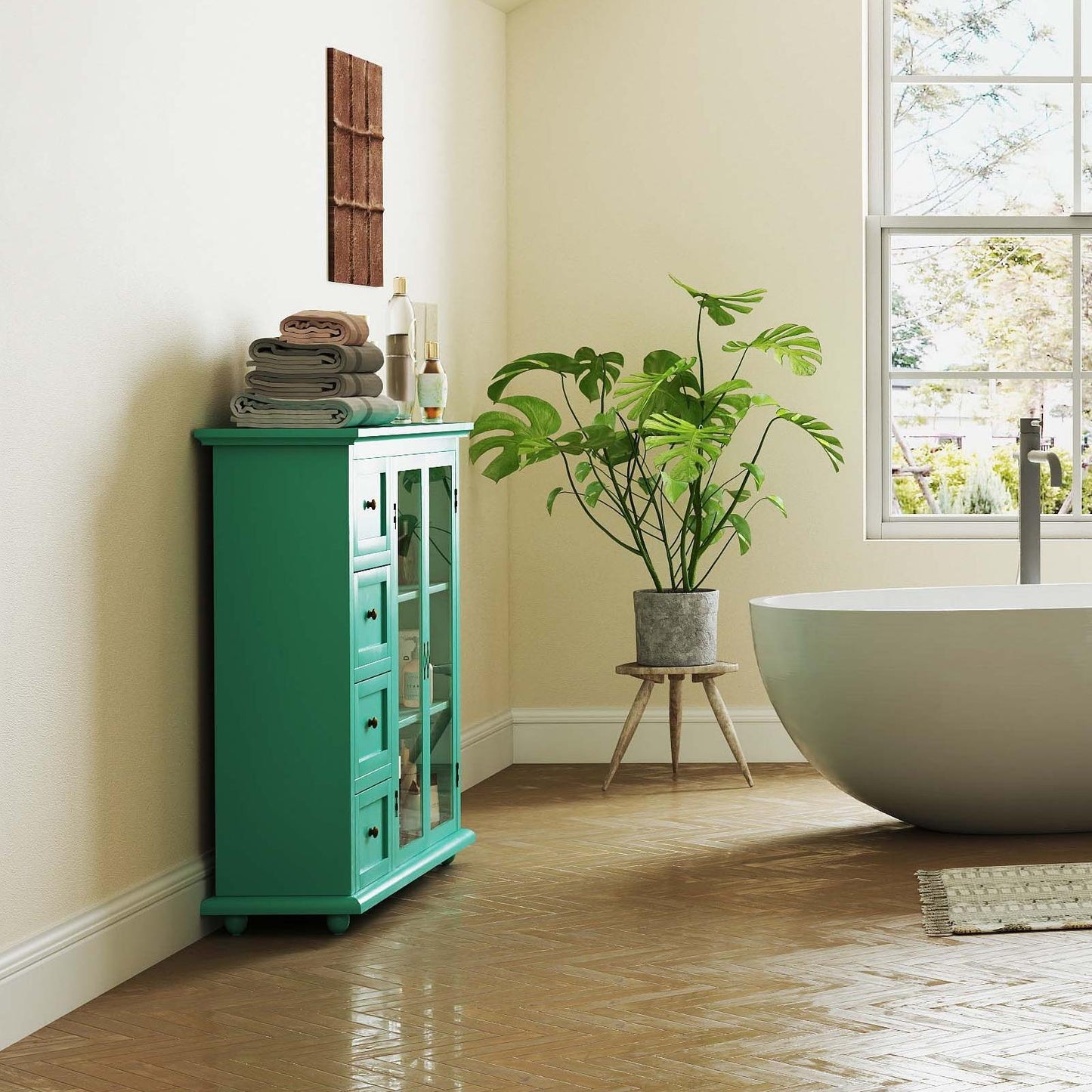 3-in-1 Bath & Storage Combo: Tall Cabinet Shower Bench & Buffet Sideboard
