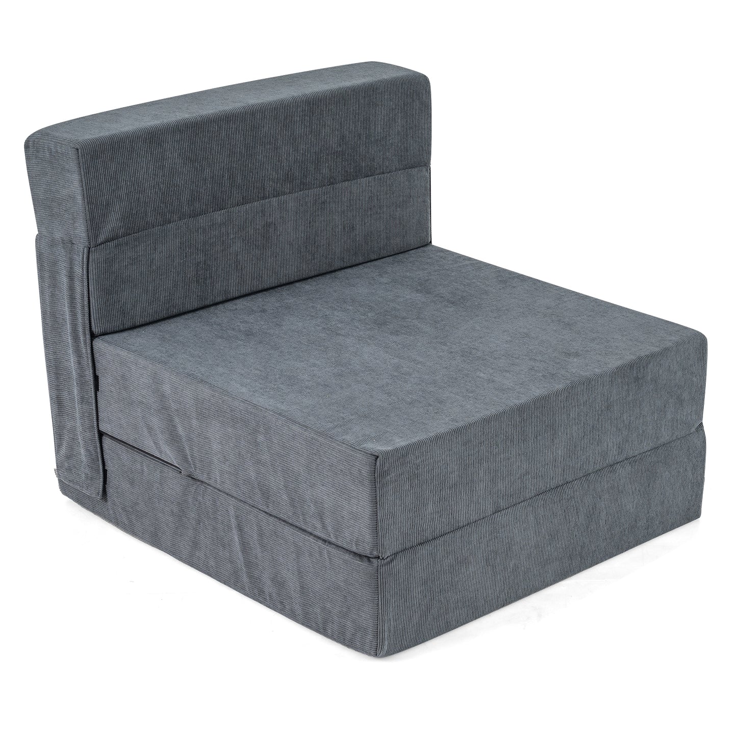 4-in-1 Folding Sofa Bed with Corduroy Cover and Smooth Zipper for Living Room-Gray