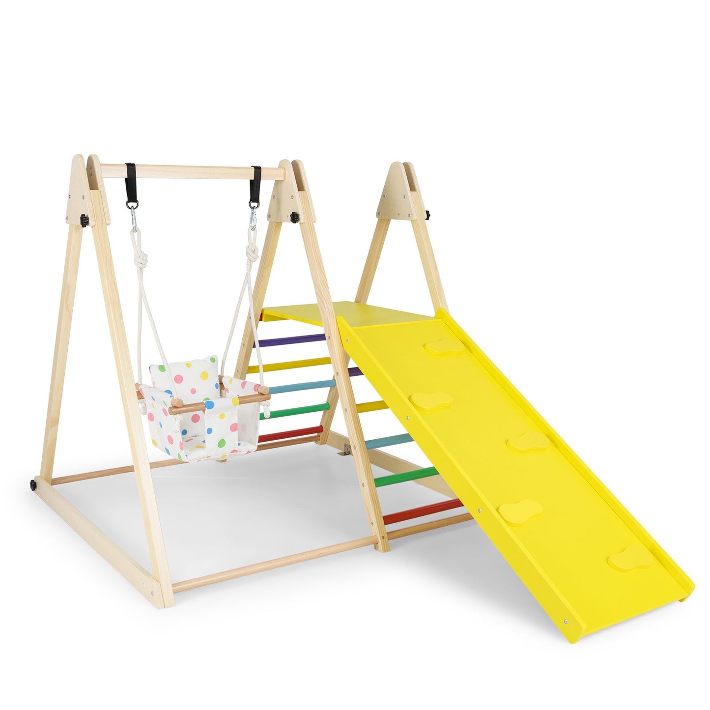 4-in-1 Indoor Jungle Gym with Baby Swing and Climbing Ramp-Multicolor