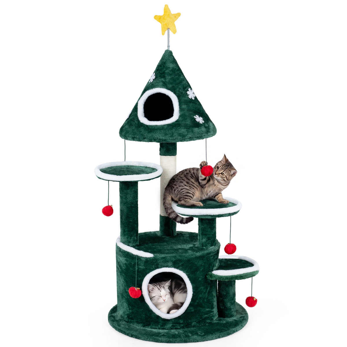 50" Christmas Cat Tree with 2 Condos and Sisal Scratching Post-Green