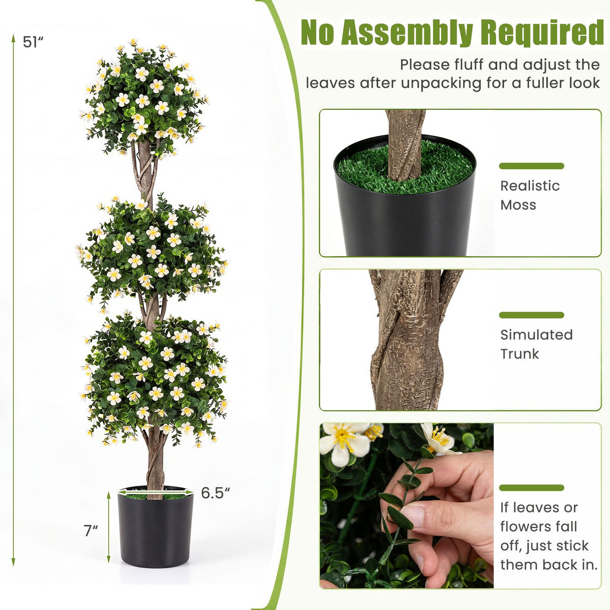 51" Artificial Topiary Tree with 3 Topiary Balls Sun-Resistant Fake Bushes-Purple